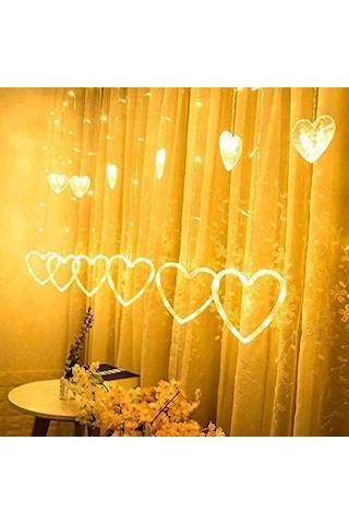 Kalp Dekorlu Animasyonlu Perde Led Işık 3 Metre Çok Renkli