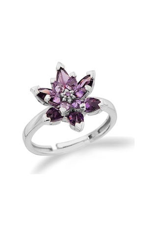 925 Ayar Gümüş Mor Lotus Çiçeği Yüzük - 34023300