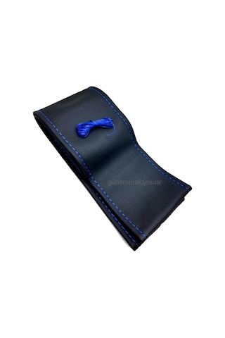 10 Adet Universal Deri Dikmeli Direksiyon Kılıfı Soft Siyah Deri-Mavi İpli (38×10CM)