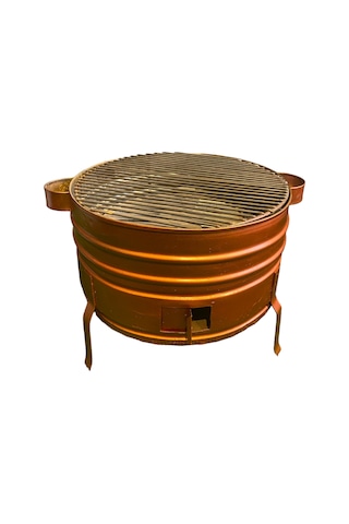 35 Cm Yüksek Ayaklı 3 Kapaklı Bakır Boyalı Yuvarlak Mangal Bakır