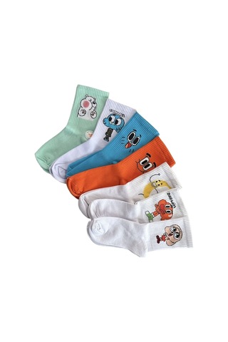 Çorap Dünyam 7 Li Kutulu Gumball Darwin Jake Finn Karakterli Neşeli Kolej Teni