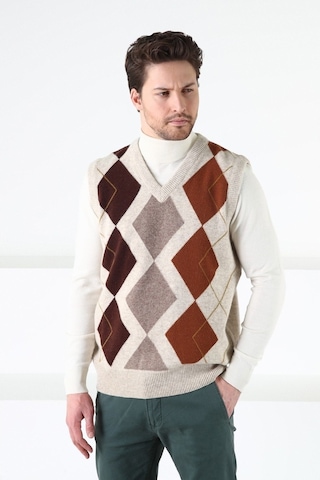 Ferraro A.Bej Baklava Desenli V Yaka %100 Kuzu Yünü Erkek Süveter