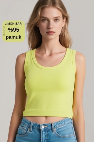 Mrmpro Kadın Lacivert Fitilli Görünümlü Kalın Askılı Basic Atlet Body %95 Pamuk Limon Sarı