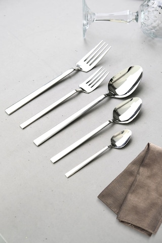 Lugga Doğa Yemek - Tatlı Çatal Kaşık Ve Çay Kaşık Takımı 6 Kişilik 30 Parça Gri