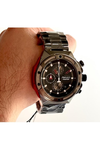 Ferrucci Koyu Füme Renk Fonksiyonları Aktif Takvimli 44mm Kasa Çap Erkek Kol Saati Kırmızı