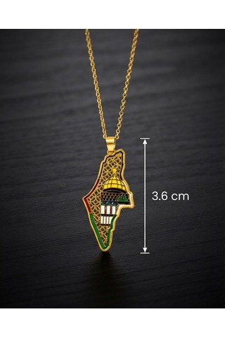 Filistin Haritası Kubbetü S Sahra İle Paslanmaz Gold Kaplamalı Zinciri Unisex Kolye J300041
