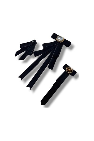 3 Lü Kadife Broş Set,yaka İğnesi, Yaka Cicegi ,gül Broş Siyah