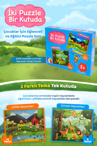 Mert Bebek 2 Puzzle Bir Kutuda Çiftlik Ve Orman Hayvanları Eğitici Çocuk Puzzle Seti 2+ Yaş Varsayılan