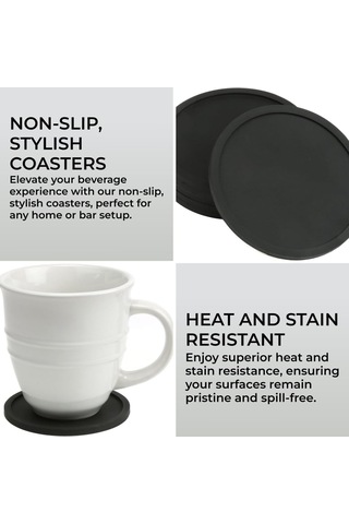 6'lı Siyah Bardak Altlığı - Yuvarlak Silikon Bardak Altlıkları - Kahve Kupaları, Bira Bardakları, Şarap Kadehleri, Şişeler, Ev Ve Barlar İçin Kaymaz - Silikon Bardak Altlıkları