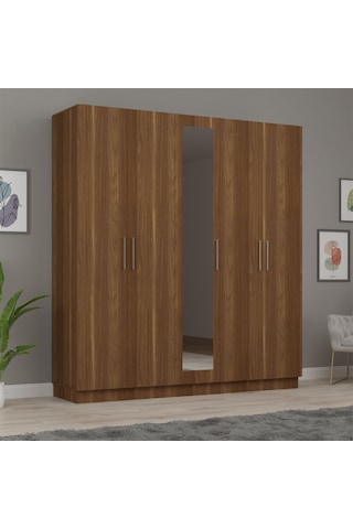 Asra Trend 5 Kapaklı Gardırop G-04 %100 MDF Aynalı 2 Çekmeceli Elbise Dolabı 200 cm Nevada