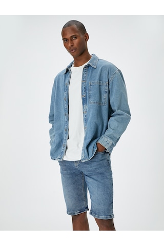 Koton Kot Şort Bermuda Slim Fit Düğmeli Cepli Orta İndigo 4sam40310nd İndigo