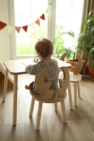 The Deer 1 Masa + 2 Sandalye (Çocuklar için Yaz-Sil Montessori Aktivite ve Etkinlik Masa Sandalye Takımı)