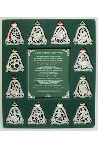 12 Günlük Noel Süs Seti, 12&apos Li Metal Süs Seti, 7,7 Cm, Abbey & Ca Gift