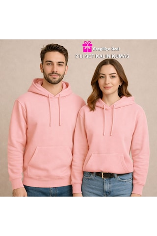 Nevermind Sevgili Çift Kombin Hoodie 2 Li Set Unisex Oversize Kapüşonlu Hoo Pembe