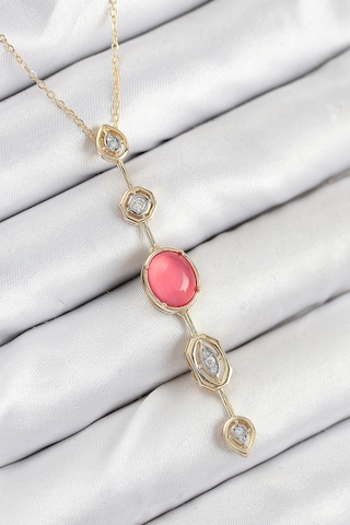Pirinç Zincir Pembe Gold Renk Zirkon Taşlı Y Kolye - Lisinya Çok Renkli 05200579