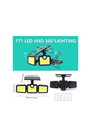 Üçlü Solar Led Projektör - Beyaz Işık - Sensörlü Dış Mekân Aydınlatma Bx40