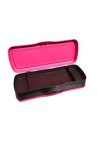 Plastik Çift Bölmeli Fonksiyonel Kalemlik Kalem Kutusu Pembe
