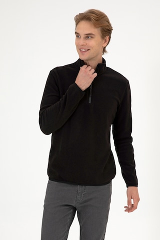 U.S. Polo Assn. Erkek Regular Fit Siyah Polar Yarım Fermuarlı Basic Sweatshirt 50313777-VR046