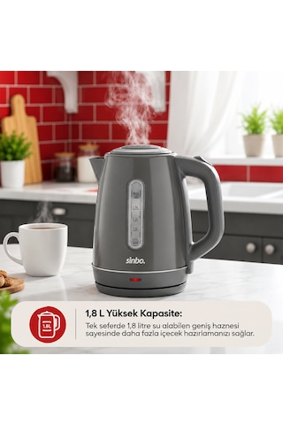 Gri Çelik Kettle Su Isıtıcısı Kablosuz Kullanım 1.8lt 360 Derece Dönebilme Otomatik Kapanma Sk-8031