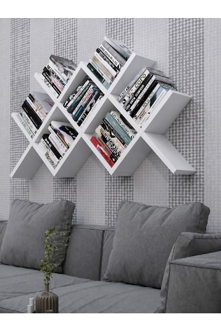 Çapraz Kitaplık Mdf Beyaz