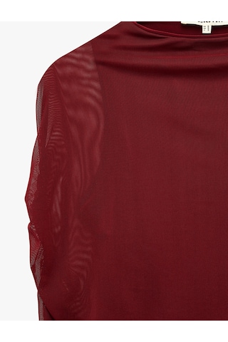 Koton Slim Fit Dik Yaka Kolsuz Tül Detaylı Bluz Bordo 7wal30017ık