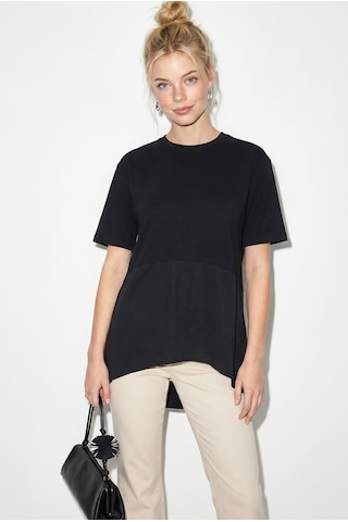 Shade Kadın Garnili Asimetrik Kesim Oversize Basic T-shirt 1069 60286252 - Siyah