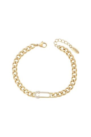 Zirkon Taşlı Modern Kilit Formlu 14 Ayar Altın Kaplama Kadın Bileklik Gold