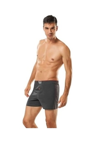6'Lı Tutku Düz Boxer /Külot Erkek %100 Pamuk Düğmeli Füme