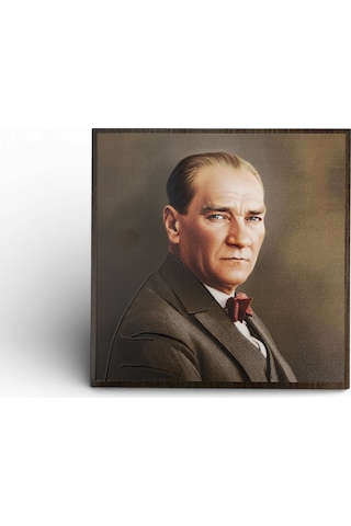 Atatürk Masaüstü Ahşap Tablo - Kabartmalı Baskı Şık Hediyelik 16x16 Cm No 2 3 Parça