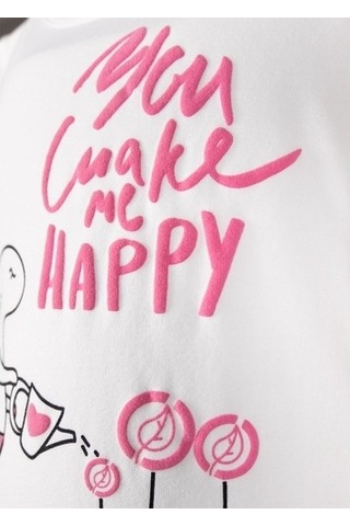 Etek Ucu Fırfırlı Kız Çocuk Tunik -Tshirt Beyaz