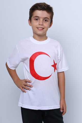 Çocuk Atatürk Ayyıldız Baskılı Tshirt Kısa Kollu A62 Beyaz - Kırmızı