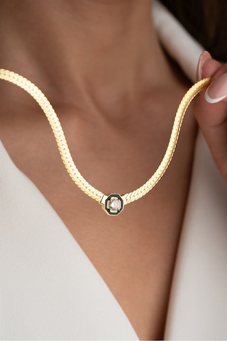 Çekirdekjewelry 925 Ayar Gümüş Şık Zincir Kolye Balık Sırtı Model Zirkon Taşlı Sarı