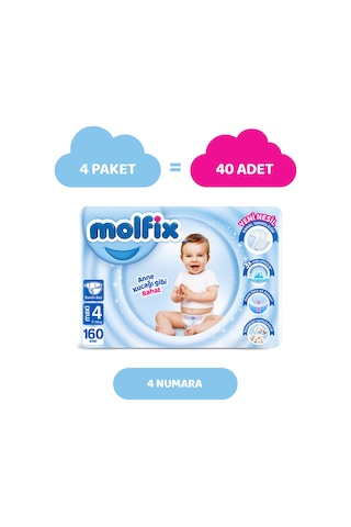 Molfix Bebek Bezi 4 Beden Maxi Aylık Fırsat Paketi 160 Adet 4 Numara