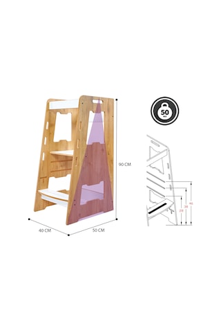 Ahşap Montessori Öğrenme Kulesi / 2-6 Yaş / Naturel Ahşap