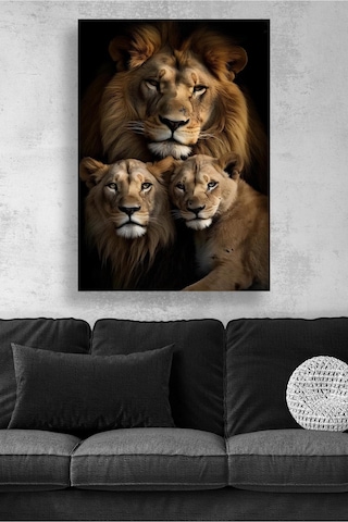 Aslan Ailesi Majestik Vahşi Doğa Temalı Kanvas Tablo Doğal Sanat Dekoru Ev Duvar Süsü