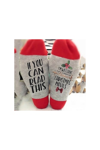 Padalink Kışlık Noel Çorapları Erkek Kadın İçin Pamuklu Nem Emici Konforlu Dayanıklı Tek Çift Kırmızı Kırmızı