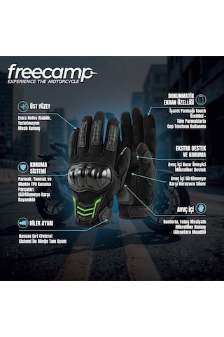 Freecamp Power Tam Parmak Motosiklet Eldiveni-siyah-mavi