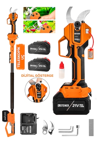 Steiner 30 Mm Dijital Kömürsüz Akülü Bağ Dal Ağaç Kesme Biçme Budama Şarjlı Makası Makinesi + Teleskop T4484