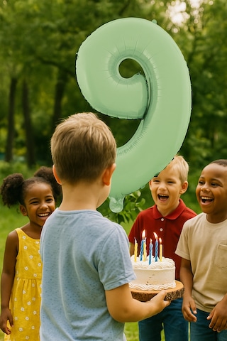 Folyo Rakam 9 Yaş Mat Mint Yeşili 26 Inc 66 Cm Pipetli Doğum Günü Balonu Çok Renkli