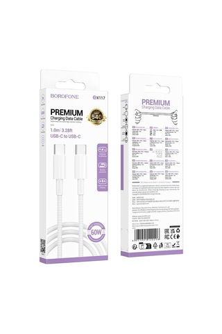 Borofone Bx117 1m 60w Tip-c Tip-c Kaynağı Şarj Veri Kablosu Beyaz