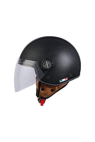 Sway Sw 701 Black Leather Yarım Açık Kask Siyah