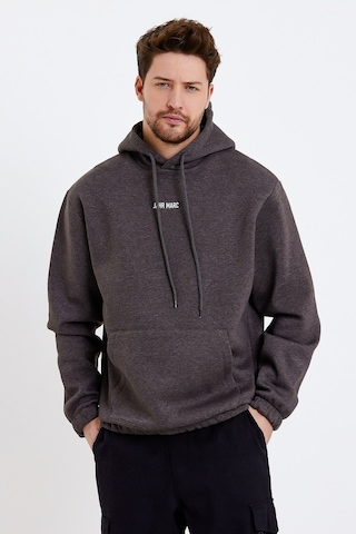 Jahr Marc Koyu Gri Nakışlı Oversize Erkek Sweatshirt Koyu Gri