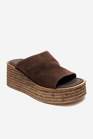 Luvishoes Marc Kahverengi Süet Hakiki Deri Dolgu Topuklu Kadın Terlik