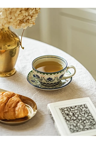 Roomi Desenli Seramik Çay Takımı 320 Ml, Fincan Ve Tabak 230280424 Beyaz