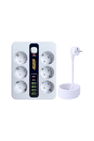 Akım Korumalı 6'lı Grup Priz 4 Usb'li Ve 2 Type-c Li 6'lı Grup Priz 2 M Kablo Çocuk Korumalı 2 M