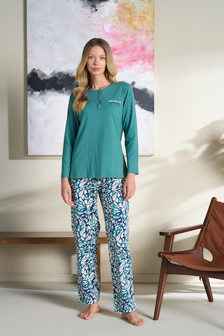 Over Sleep By Poleren Kadın Pijama Takımı Uzun Kol Mevsimlik Düğmeli Yeşil