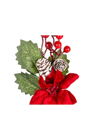 Yılbaşı Çiçeği Pike Berry Puansetyalı Karlı Kozalaklı Kırmızı-yeşil 30 Cm.