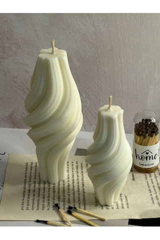 İkili Spiral Model Kokulu Vegan Soya Mum Seti Beyaz