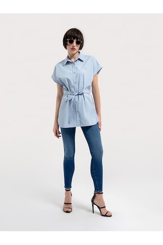 Loose Fit Kadın Gömlek K.kol Açık Mavi