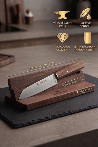 Elit Serisi Mini Santoku Ceviz Sap Uzak Doğu Mutfak Şef Bıçağı Et Sebze Salata Şef Bıçak Lrg-746